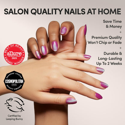 Glamnetic Press On Nails, Short Almond Glossy, Fake Nails 24pc Nail Kit