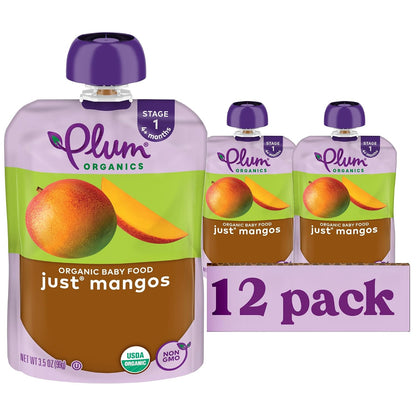 Plum Organics Stage 1 Organic Baby Food Pouch - Just Mangos, 12 Pack