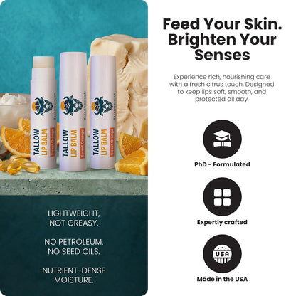 Moisturizing Grass-Fed Beef Tallow Lip Balm 3pk – Sweet Orange
