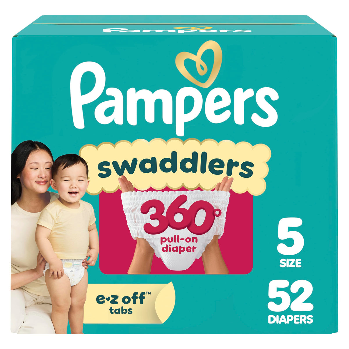 Pampers Diapers - Swaddlers 360° - Size 5, 116 Count, up to 100% Leakproof Comfy Dry Fit, Designed for Easy Changes, Pull On Baby Diaper