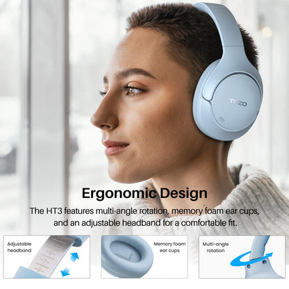 TOZO HT3 Hybrid Noise Cancelling Wireless Headphones, 90H Over Ear Headset