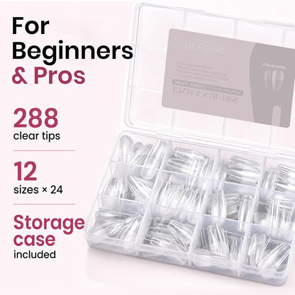 Beetles Soft Gel Nail Kit Almond Short 288pcs 12 Sizes Nail Tips with Glue