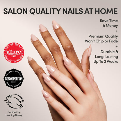 Glamnetic Press On Nails, Short Almond Glossy, Fake Nails 24pc Nail Kit