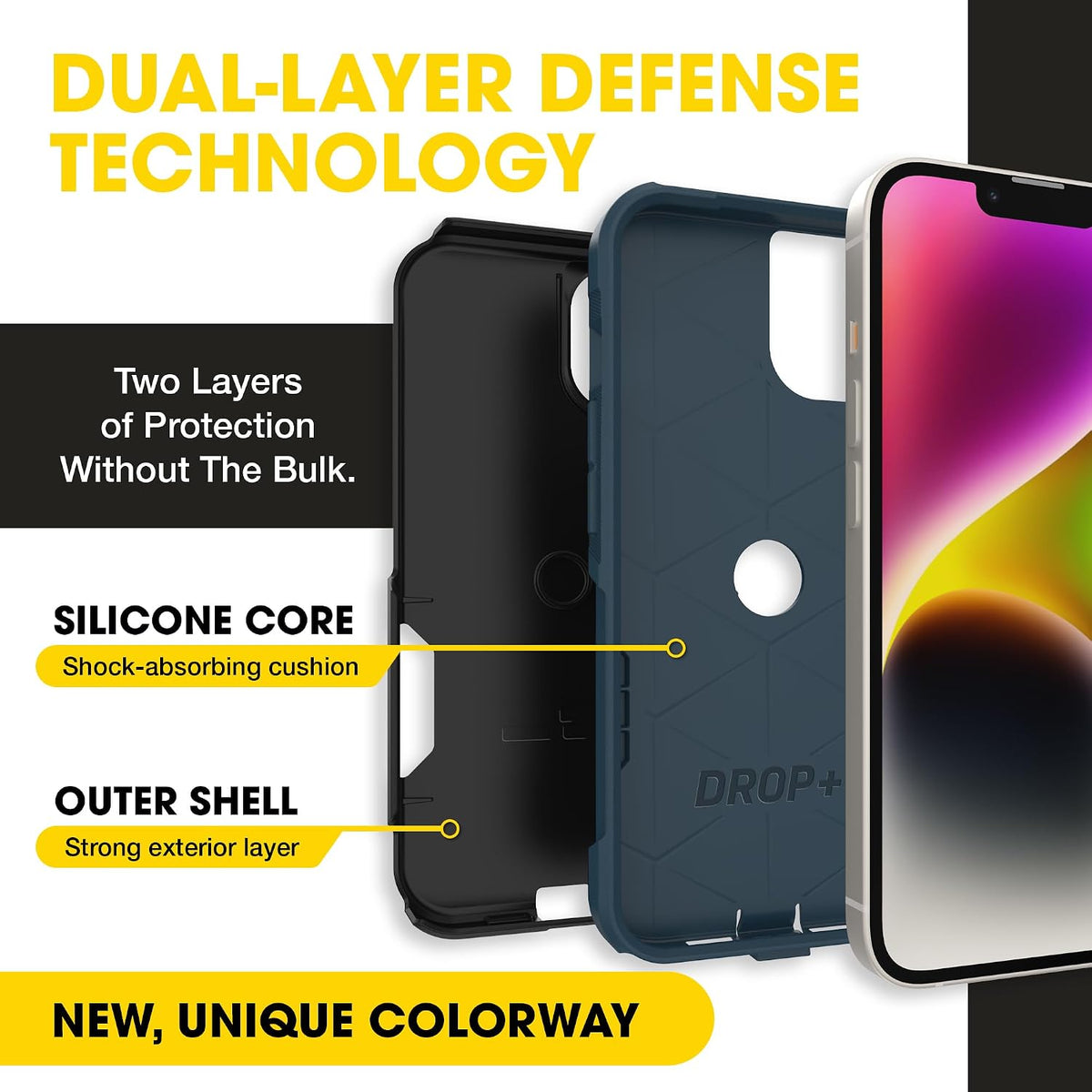 OtterBox iPhone 14 & iPhone 13 Commuter Series Case - BLACK , slim & tough, pocket-friendly, with port protection