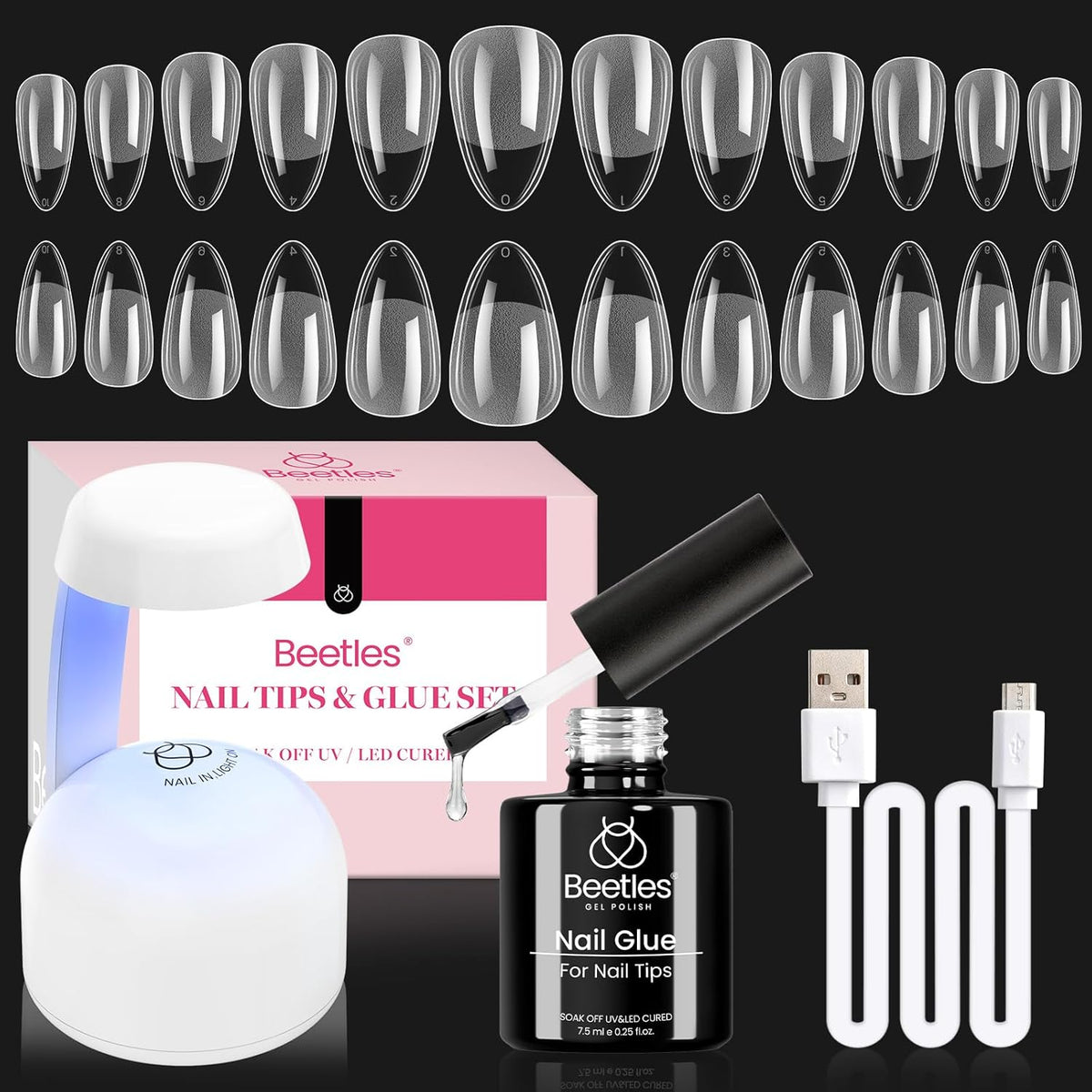 Beetles Soft Gel Nail Kit Almond Short 288pcs 12 Sizes Nail Tips with Glue