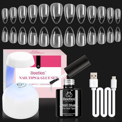 Beetles Soft Gel Nail Kit Almond Short 288pcs 12 Sizes Nail Tips with Glue