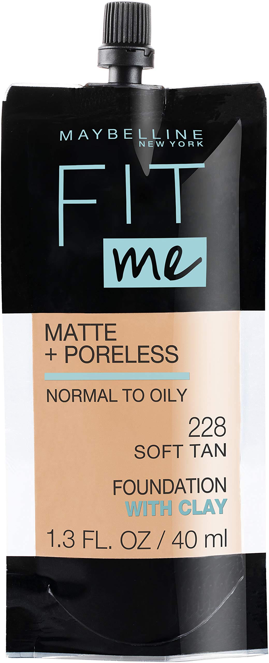 Maybelline Fit Me Matte + Poreless Liquid Oil-Free Foundation Makeup, Sun Beige, 1 Count (Packaging May Vary)