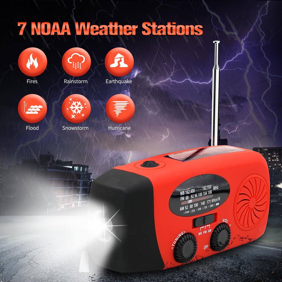 2000mAh Wind Up Solar Radio, Emergency Weather Radio,FM/AM Hand Crank Radio