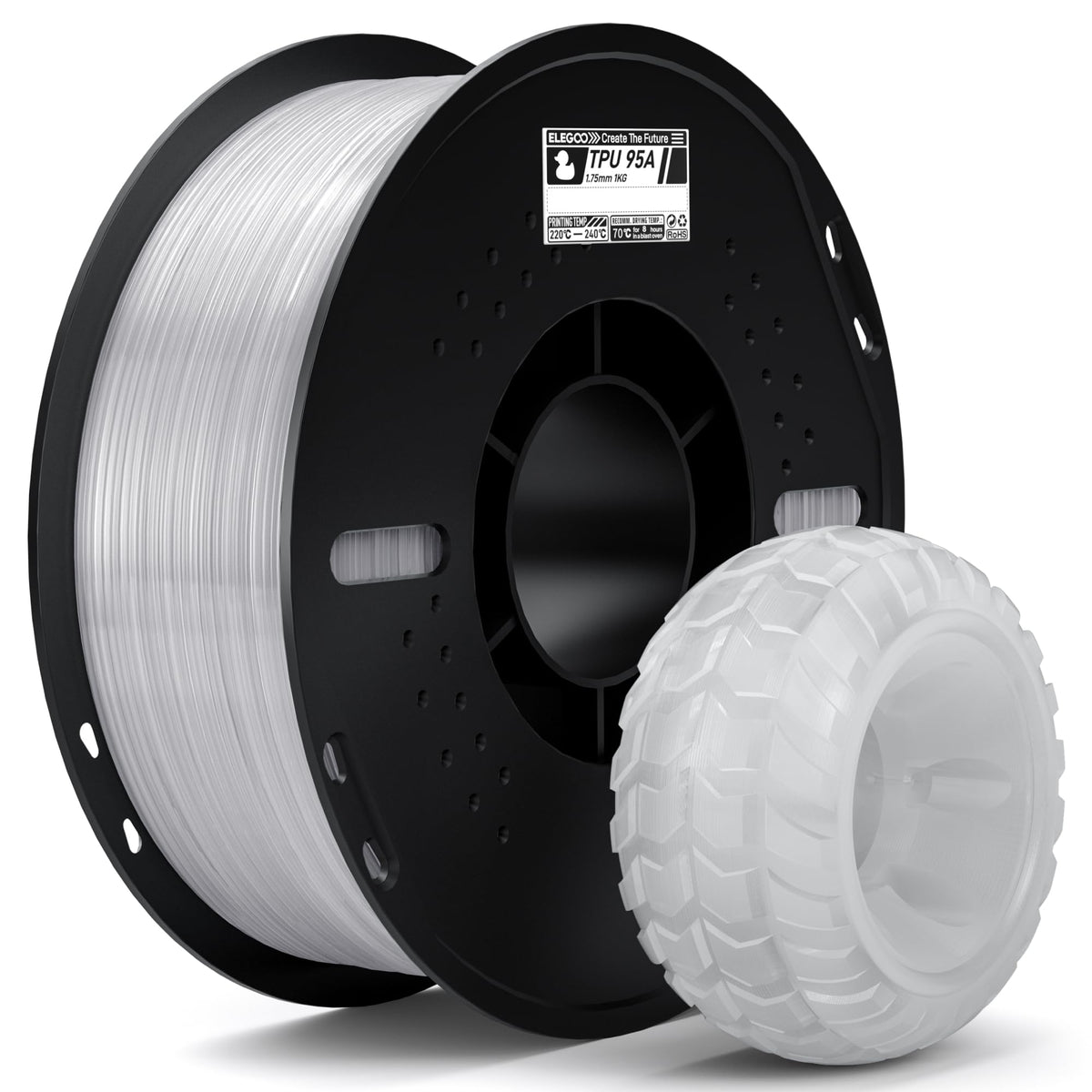ELEGOO TPU 3D Printer Filament 1.75mm Black 1KG, 95A Flexible