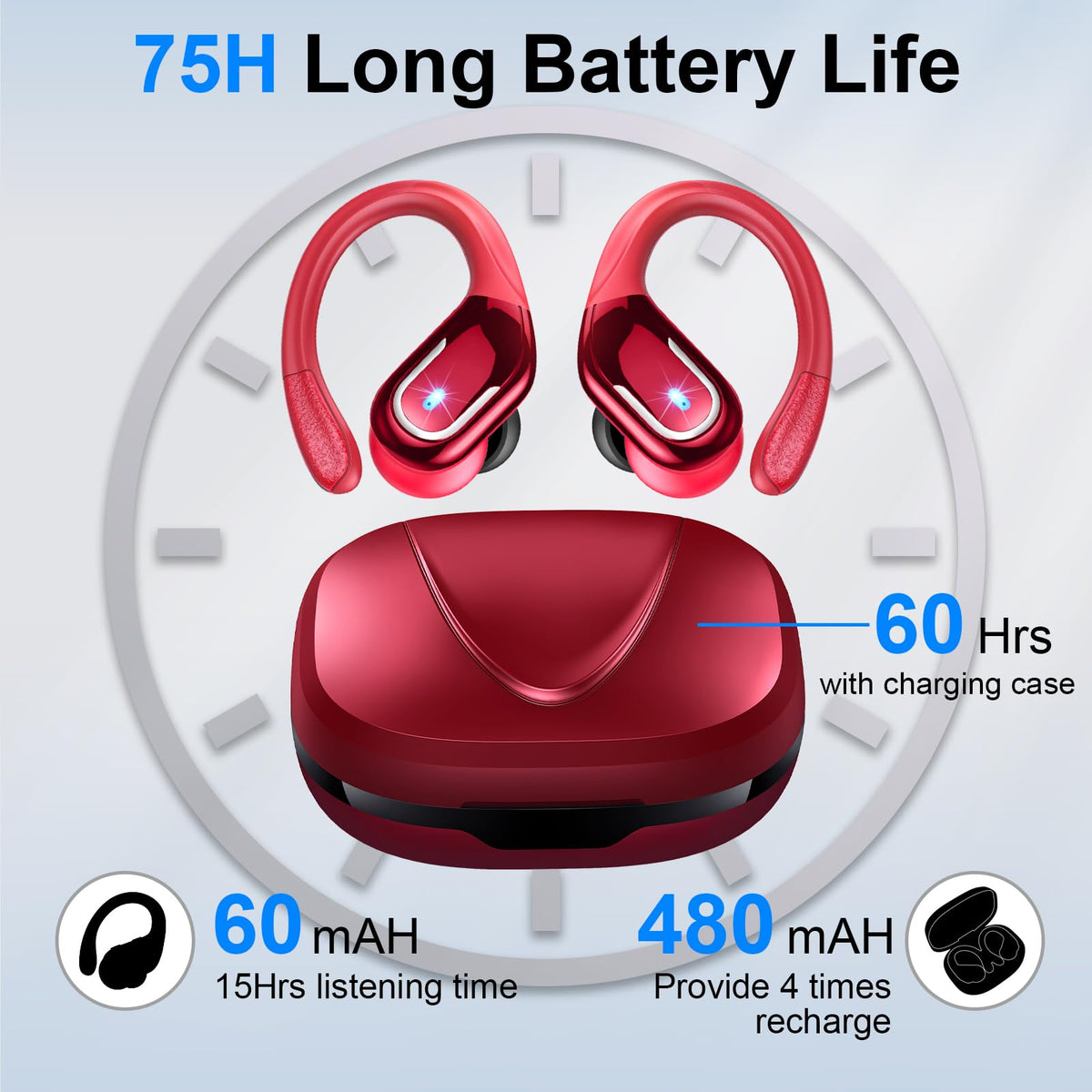 Wireless Earbuds Sports, 75Hrs Bluetooth 5.4 Headphones, Bass Hi-Fi Stereo