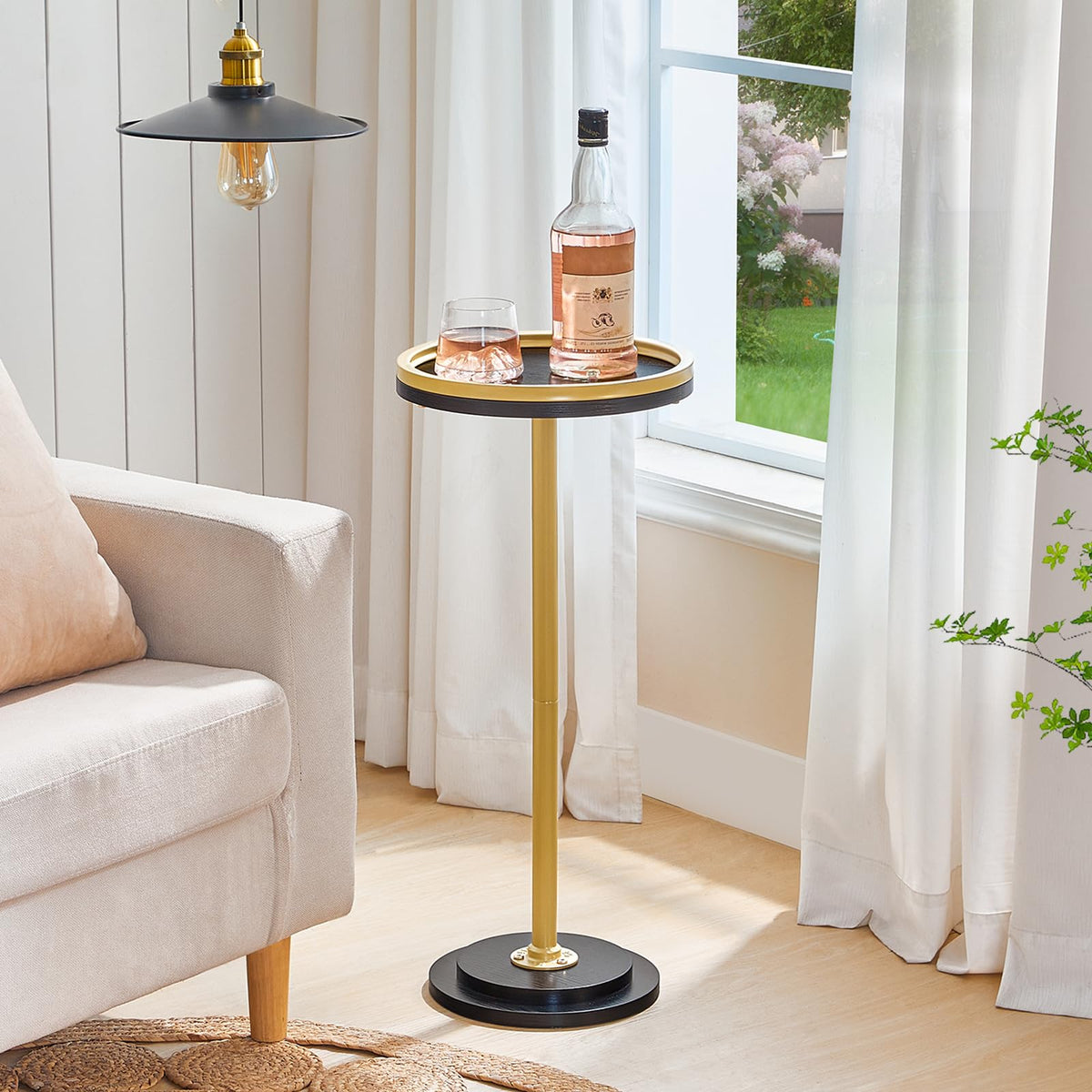 HOOBRO Small Round Side Table, Drink Table, Coffee Martini Table with Pedestal Accent for Small Spaces in Living Room, Bedroom, Sofa Couch, Rustic Brown BF168BZ01