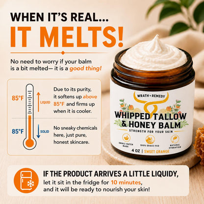 Wrath & Remedy Beef Tallow and Honey Balm, Handcrafted, Unscented, 4 oz