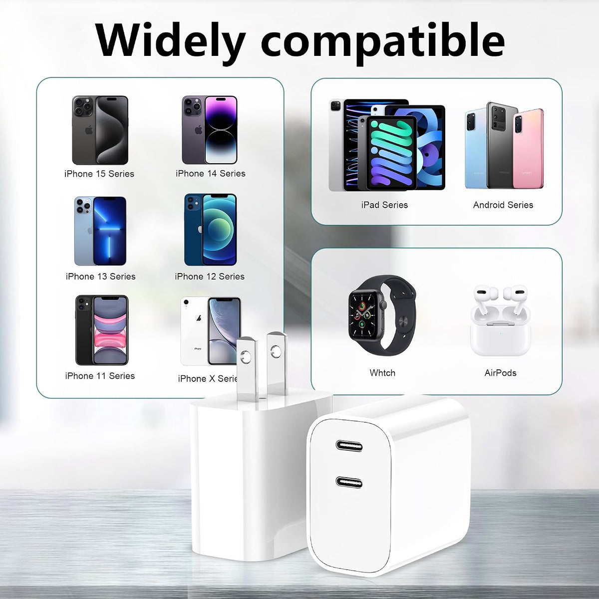 USB C Charger Block 3 Pack, Dual Port 20W Fast Wall Plug