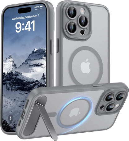 Magnetic Compatible with iPhone 16 Case, [Built-in Kickstand][Full Camera Protection][Compatible with MagSafe][Anti-Fingerprint] Shockproof Phone Case for iPhone 16 6.1",Brown