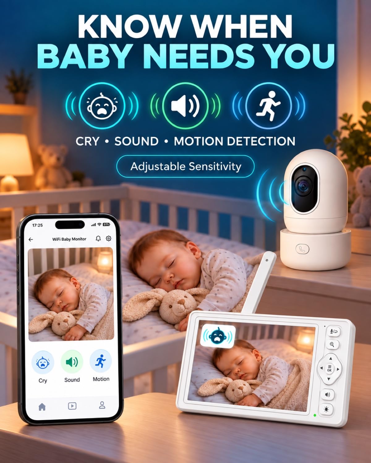HelloBaby 6'' No WiFi Video Baby Monitor with Camera Audio, 30H Battery