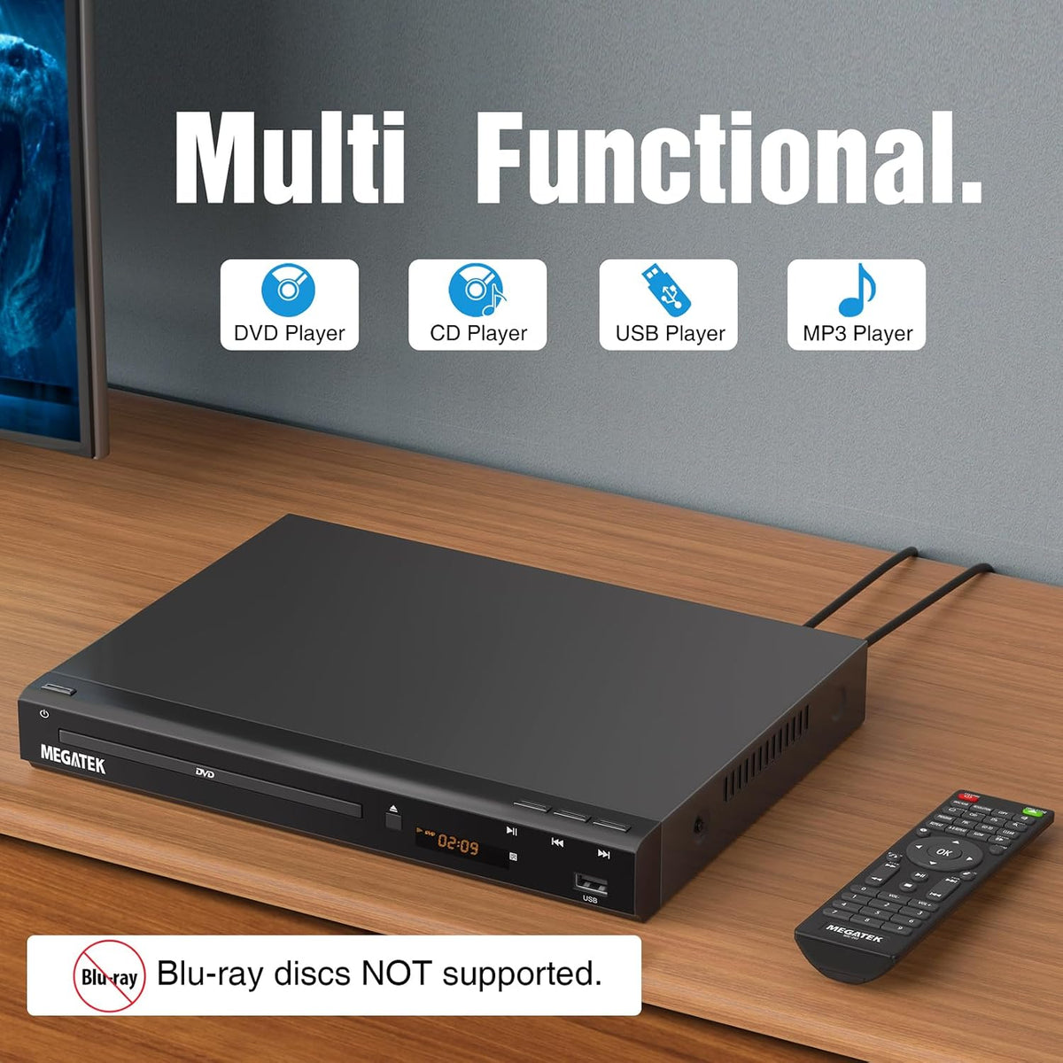 MEGATEK Region-Free DVD Player for TV with HDMI, USB & 1080p Upscaling