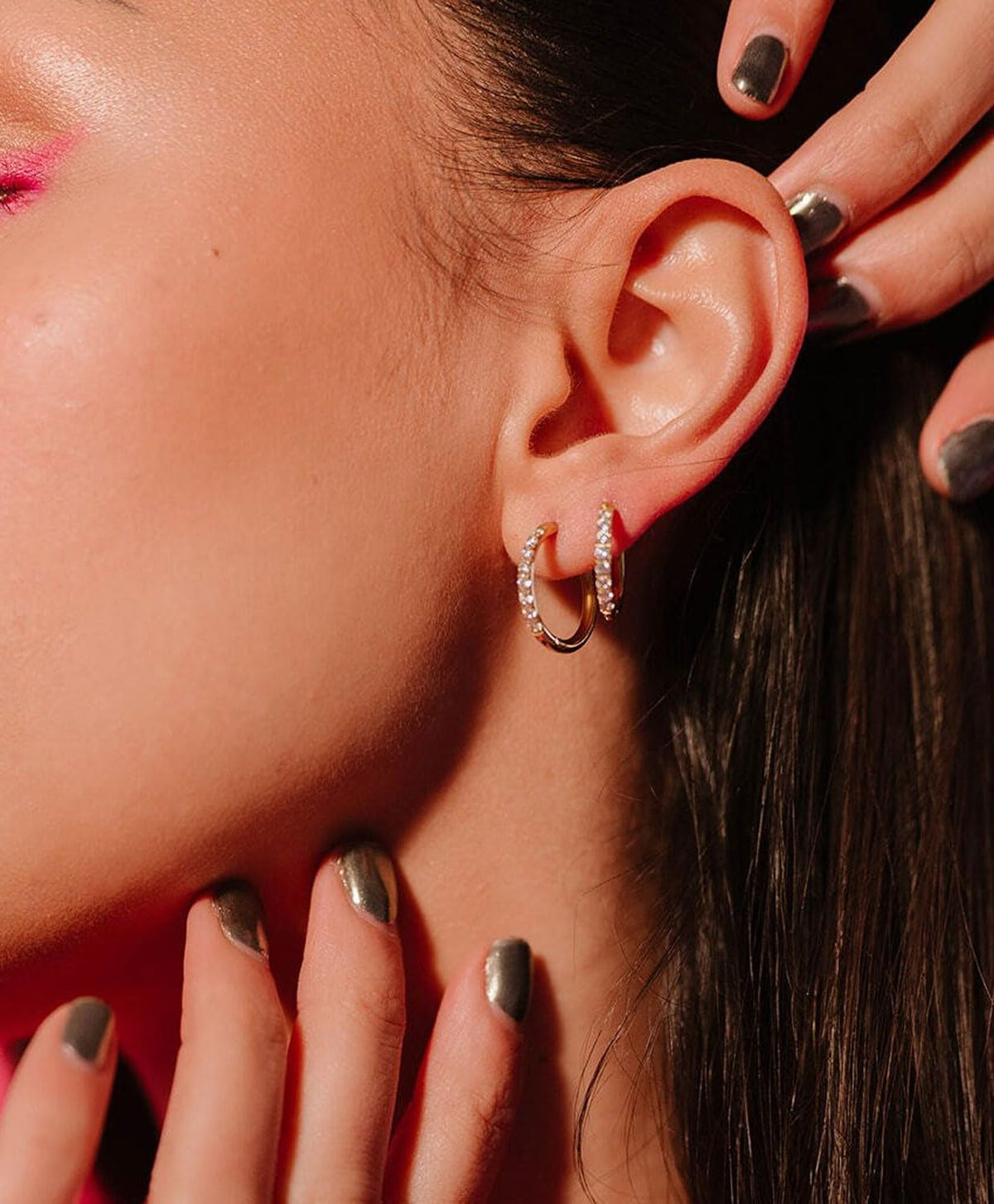 CZ Huggie Hoop Earrings, Stainless Steel Small Hoop Earrings