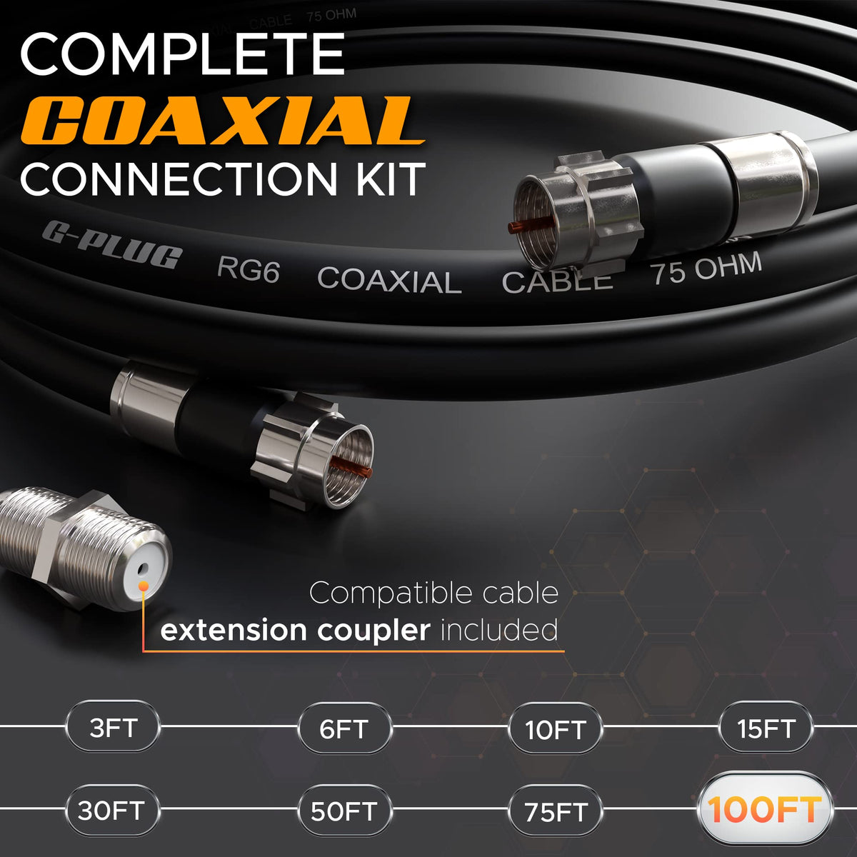 G-PLUG 200FT RG6 Coaxial Cable Extender - Coax Cable Cord, Triple Shielded