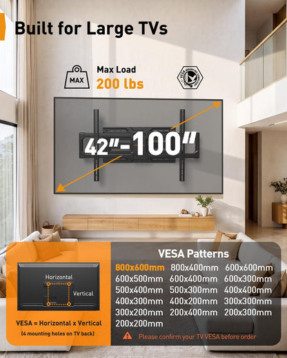 Perlegear Full Motion TV Wall Mount with Power Strip for 60–120 Inch TVs