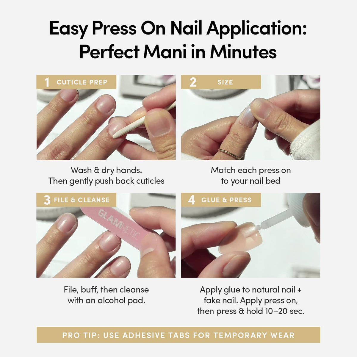Glamnetic Press On Nails, Short Almond Glossy, Fake Nails 24pc Nail Kit