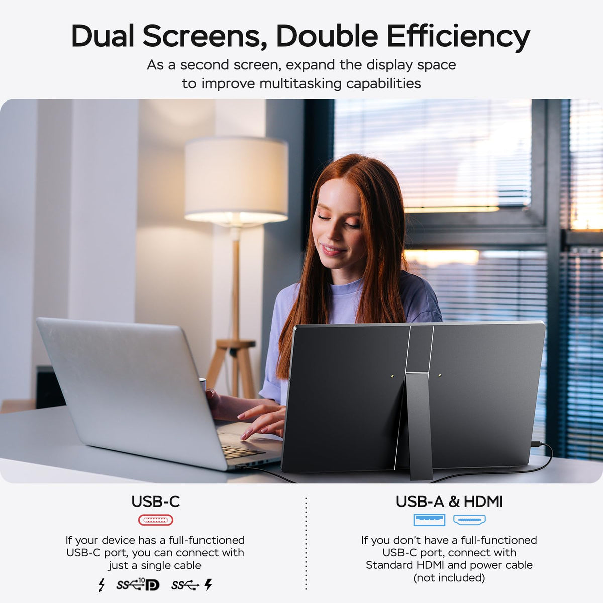 MNN 15.6" 4K Portable Monitor, UHD IPS, USB-C HDMI, with Smart Cover Stand
