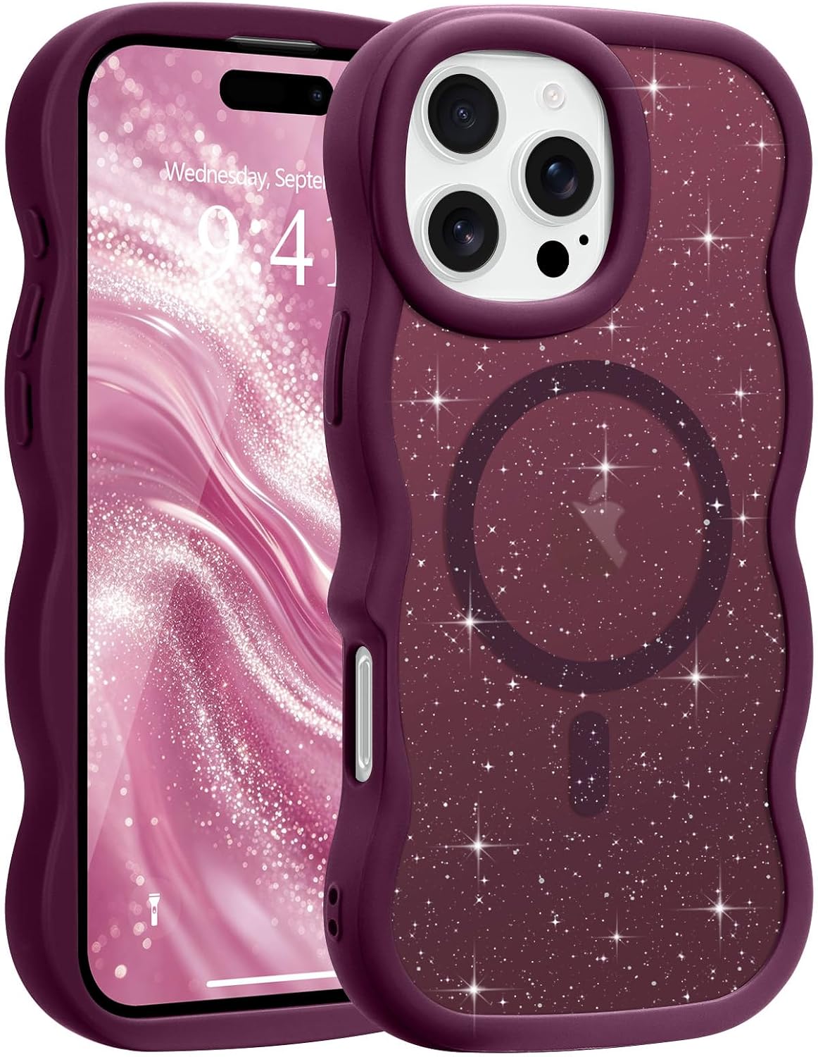 Pepmune for iPhone 16 Pro Max Case Curly Wavy Frame Translucent, Burgundy