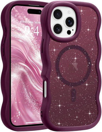 Pepmune for iPhone 16 Pro Max Case Curly Wavy Frame Translucent, Burgundy