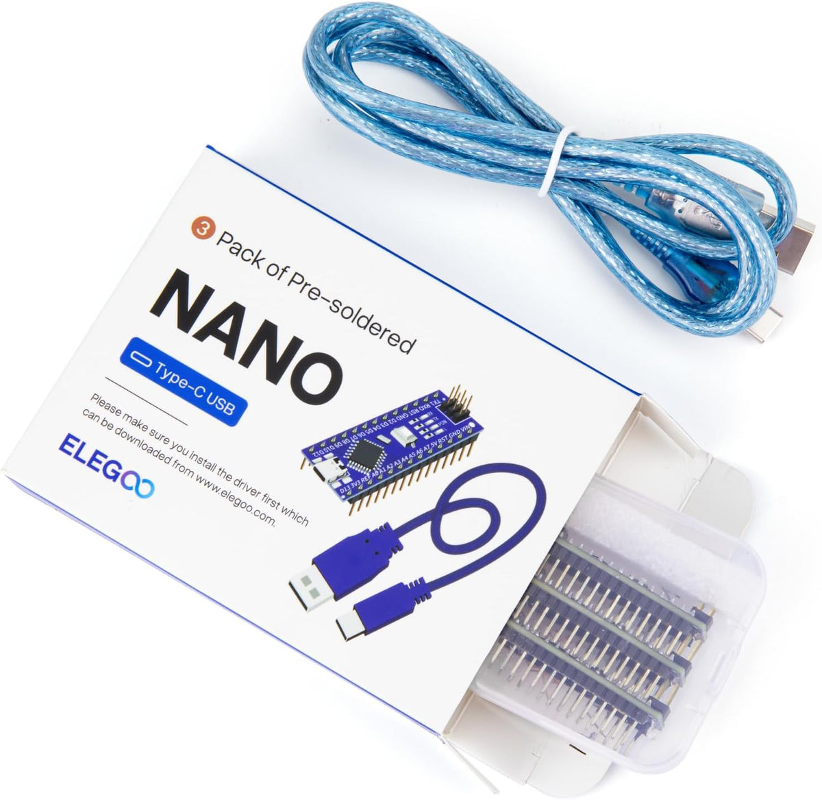 ELEGOO Presoldered Nano Board USB-C with Cable Compatible with Arduino 3PC