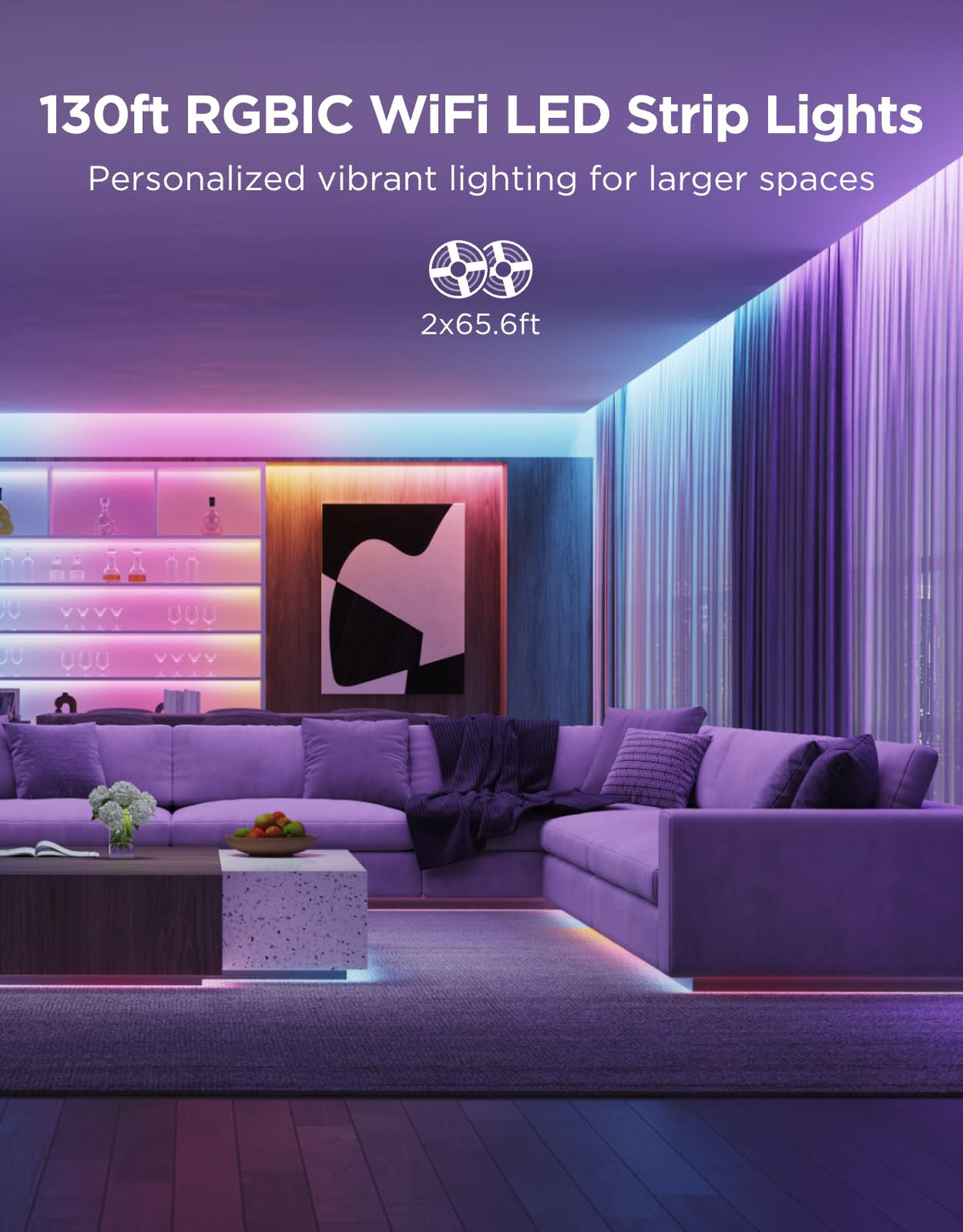 Govee 100ft RGBIC LED Strip Lights, Work with Alexa and Google Assistant