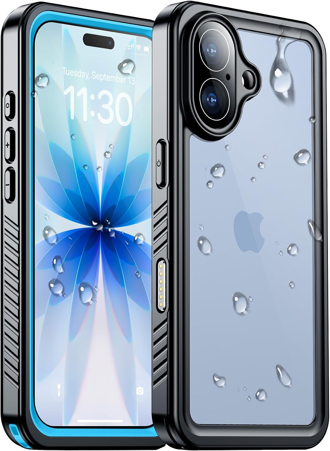 Temdan Compatible with iPhone 17 Pro Case,Waterproof Built-in Screen & Camera Protector IP68 Underwater Full Body 17FT Military Dropproof Shockproof Phone Case 6.3"-Blue/Clear