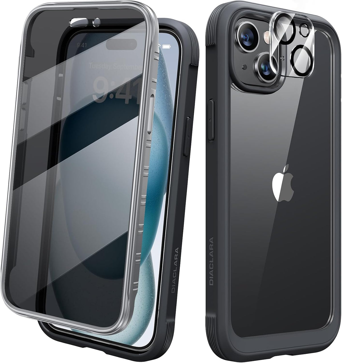 Diaclara Designed for iPhone 15 Plus Case 6.7 Inch, Full-Body Clear Bumper Cases w/Built-in Screen Protector, 360 Protective Rugged Case + Glass Camera Lens Protector,Mint Green