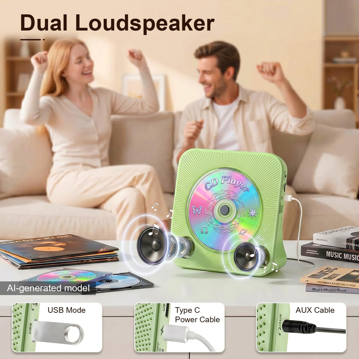 Gueray CD Player Portable Bluetooth Desktop CD Player for Home (Black)