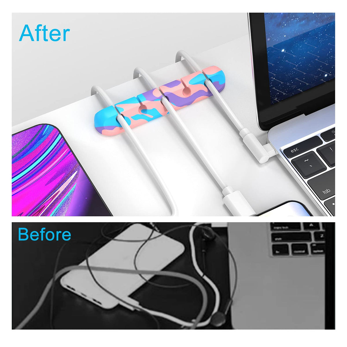 Cord Organizer for Desk, White Cable Organizer Cable Clips 2 Pack