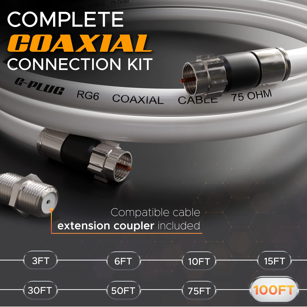 G-PLUG 200FT RG6 Coaxial Cable Extender - Coax Cable Cord, Triple Shielded