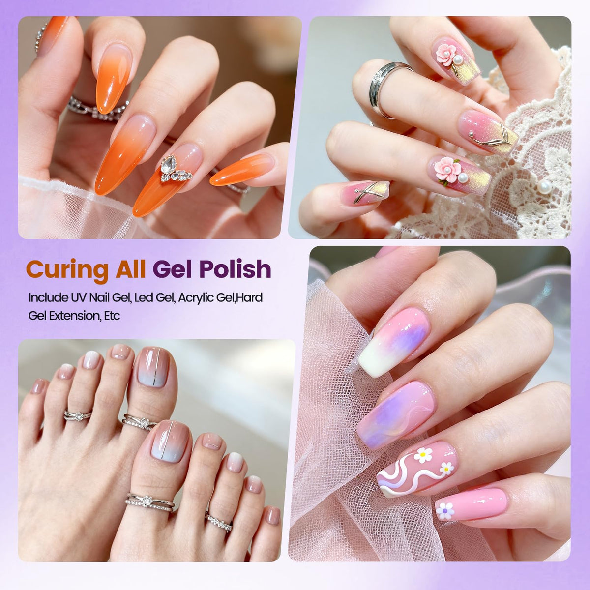 JODSONE Gel Nail Kit,210Pcs BS-74 Short Almond Nail Tips with U V Light