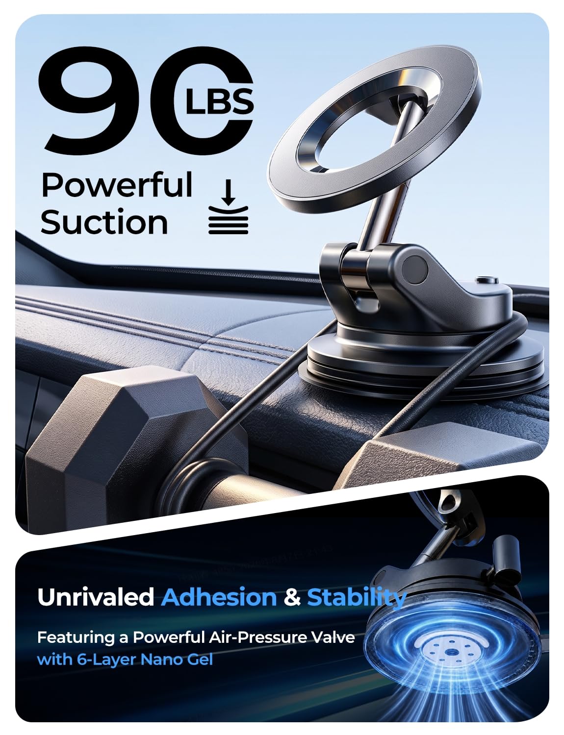 LISEN for MagSafe Car Mount [3800gf Strong Magnet&90+LBS Suction] 360° Adjustable Vacuum Magnetic Phone Holders for Your Car, for iPhone 18 Pro Max 17 16 15 Car Accessories Women Men Smartphone White