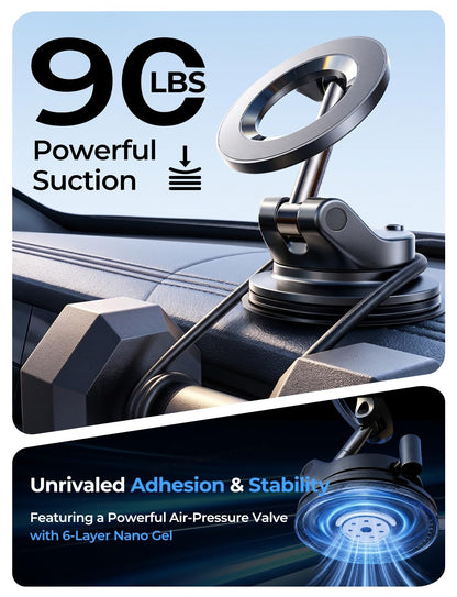 LISEN for MagSafe Car Mount [3800gf Strong Magnet&90+LBS Suction] 360° Adjustable Vacuum Magnetic Phone Holders for Your Car, for iPhone 18 Pro Max 17 16 15 Car Accessories Women Men Smartphone White