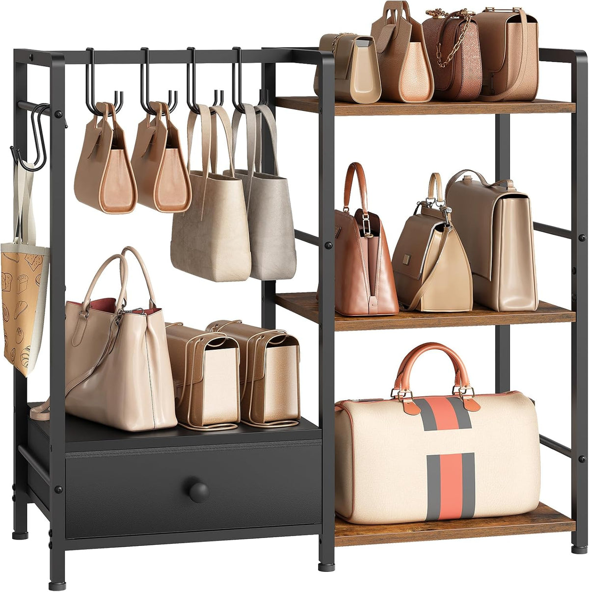 HOOBRO Purse Organizer Rack for Closet, 3-Tier Handbag Storage Stand