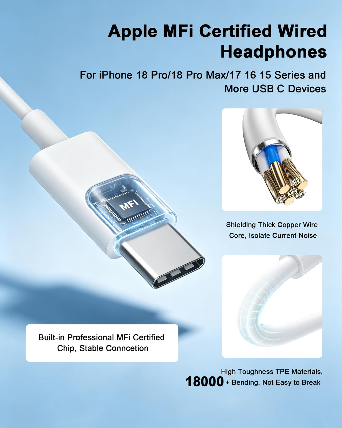 2 Pack Apple MFi Certified Wired Earbuds for iPhone, Lightning Headphones