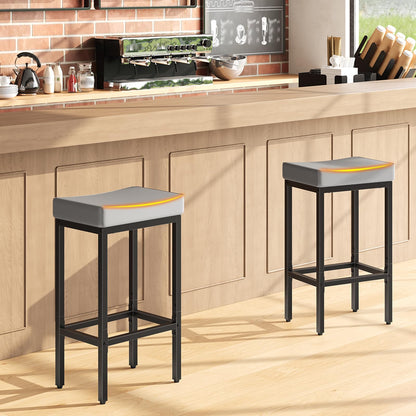 HOOBRO Bar Stools, Set of 2 Bar Chairs, Counter Height Stools, Saddle Barstools with Curved Surface, 24.8 Inches, 2.4" Thick Upholstery, for Kitchen, Dining Room, Cafe Black BB10BY01