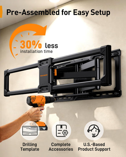 Perlegear Full Motion TV Wall Mount with Power Strip for 60–120 Inch TVs