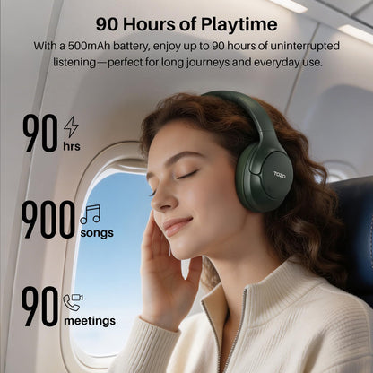 TOZO HT3 Hybrid Noise Cancelling Wireless Headphones, 90H Over Ear Headset