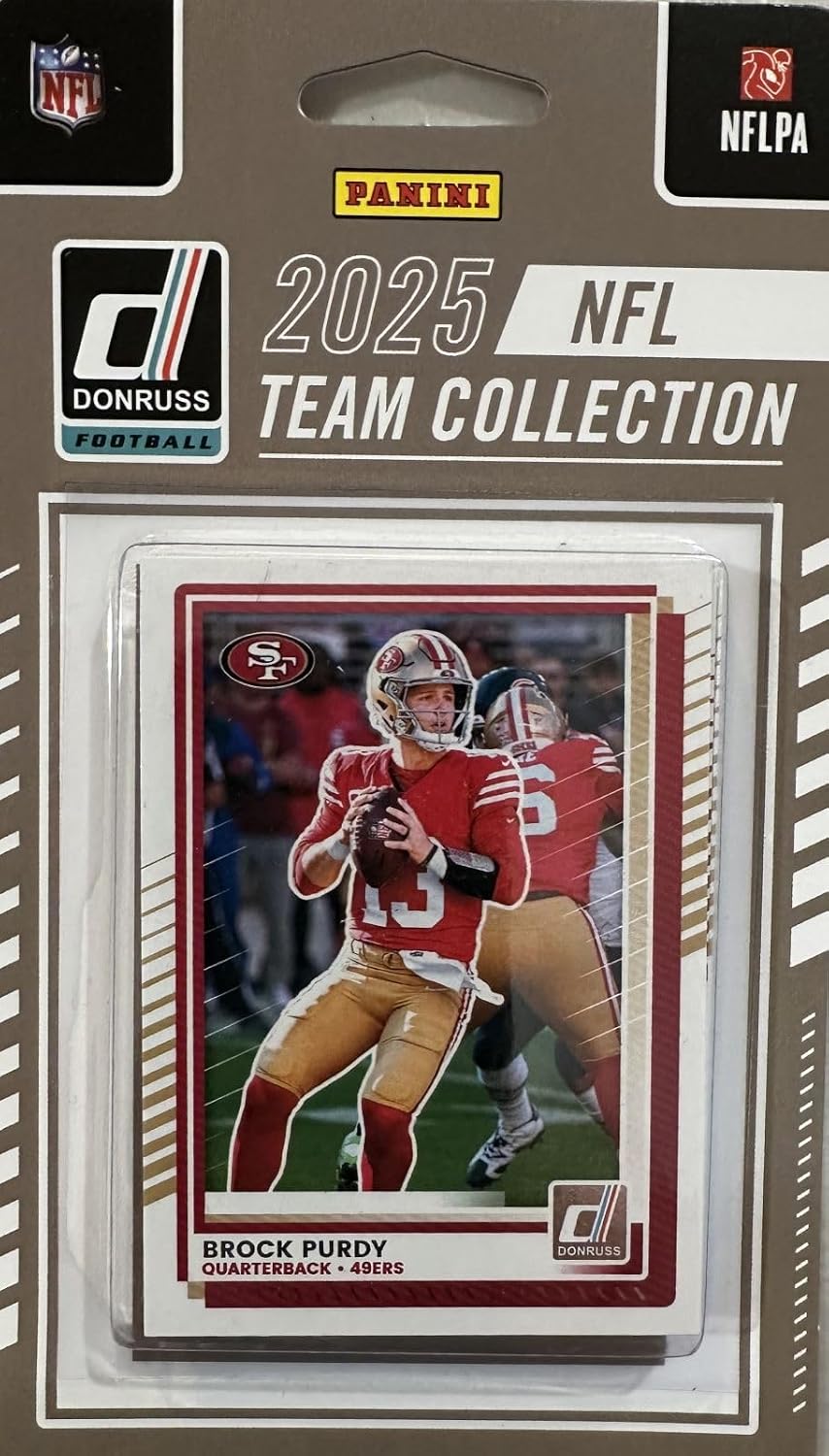 San Francisco 49ers 2025 Donruss Factory Sealed 14 Card Team Set Featuring Brock Purdy, Christian McCaffrey and George Kittle Plus Mykel Williams, Alfred Collins, Jordan Watkins and James Rookies