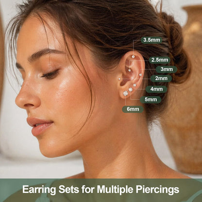 Flat Back Stud Earrings for Women Men 20G Hypoallergenic Surgical Steel Set