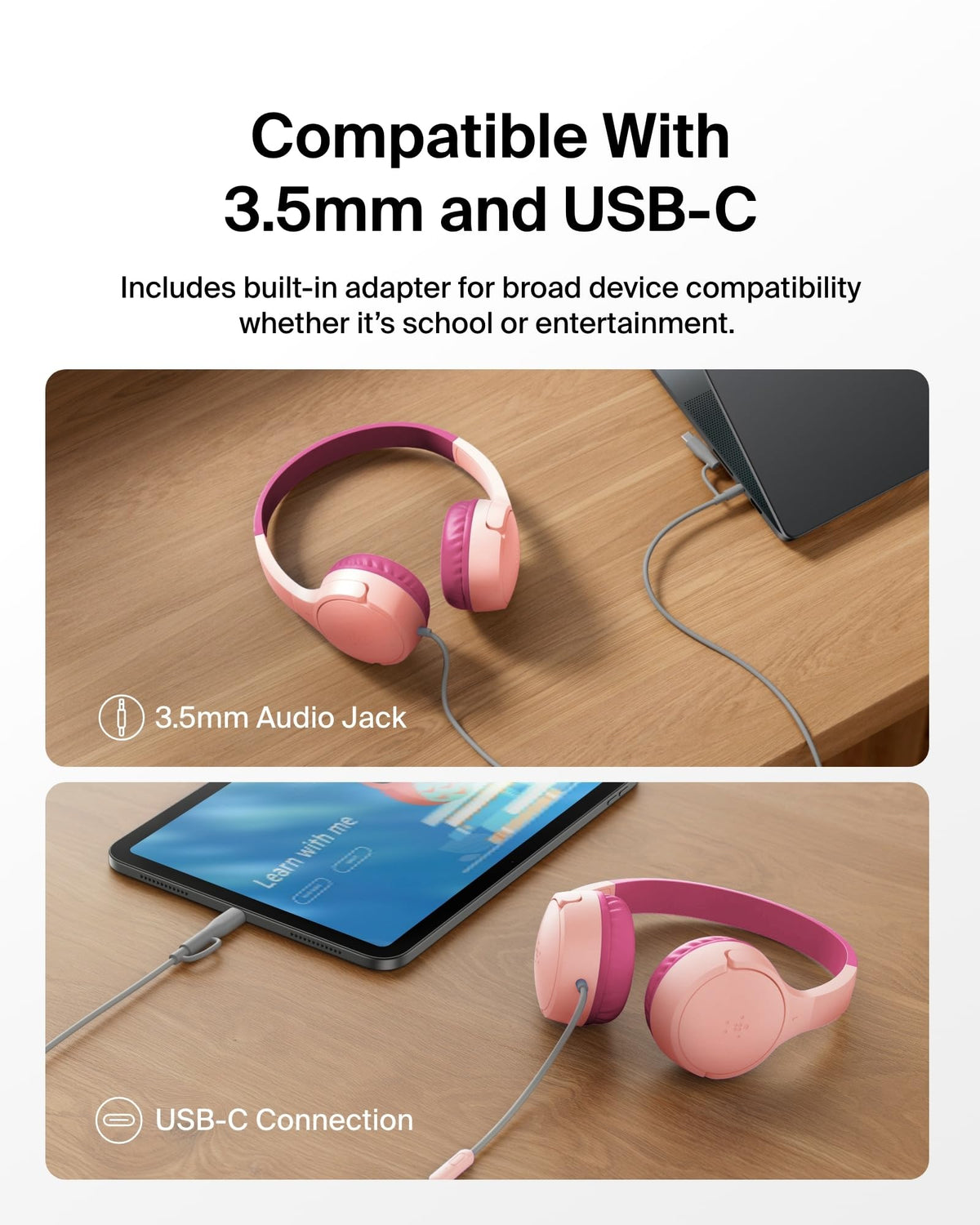 Belkin SoundForm Mini Kids Headphones, Wireless&Wired, 30H Playime, School