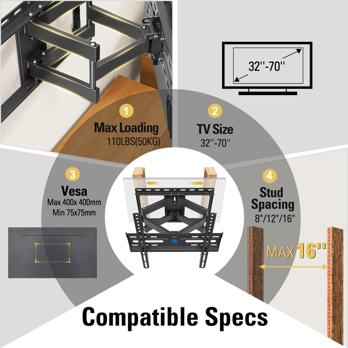 Mounting Dream Full Motion TV Wall Mount for Most 42-90 Inch TV Heavy Duty