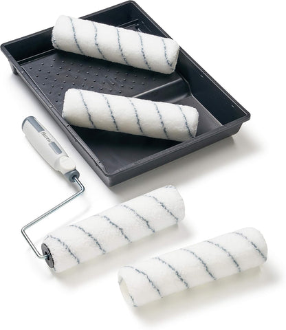 Harris Seriously Good Walls & Ceilings Paint Roller Set 9in, 1 x 9" Frame, 4 x 9" Medium Pile Roller Sleeves & Tray 9"
