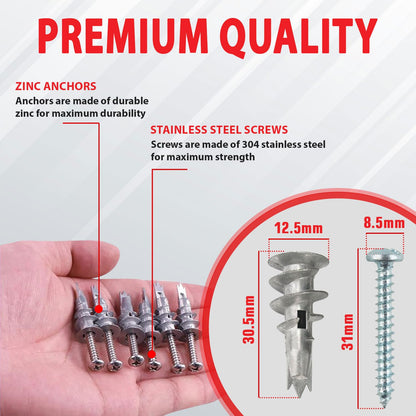 Plasterboard Fixings – 20pcs Heavy Duty Drywall Anchors & Screws, Metal Self Drilling Wall Plugs for Strong Grip
