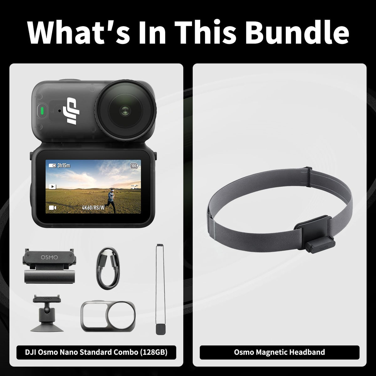 DJI Osmo Nano Standard Combo (128GB), 4K Wearable Camera, 1/1.3″ Sensor