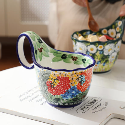 ALMA Handpainted Soup Bowl with Large Loop Handle,Easier Secure Grip